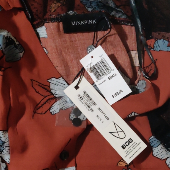 MINKPINK floral button up dress Swiss dot panels - Picture 7 of 8